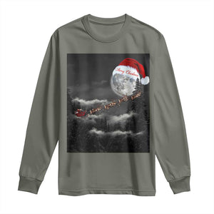 Merry Christmas Long Sleeve Shirt Santa To The Moon TS10 Military Green Print Your Wear