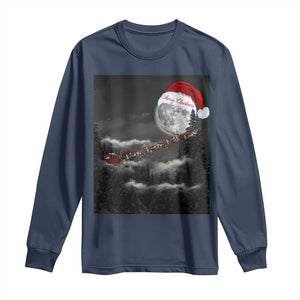 Merry Christmas Long Sleeve Shirt Santa To The Moon TS10 Navy Print Your Wear