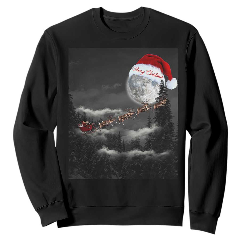 Merry Christmas Sweatshirt Santa To The Moon TS10 Black Print Your Wear