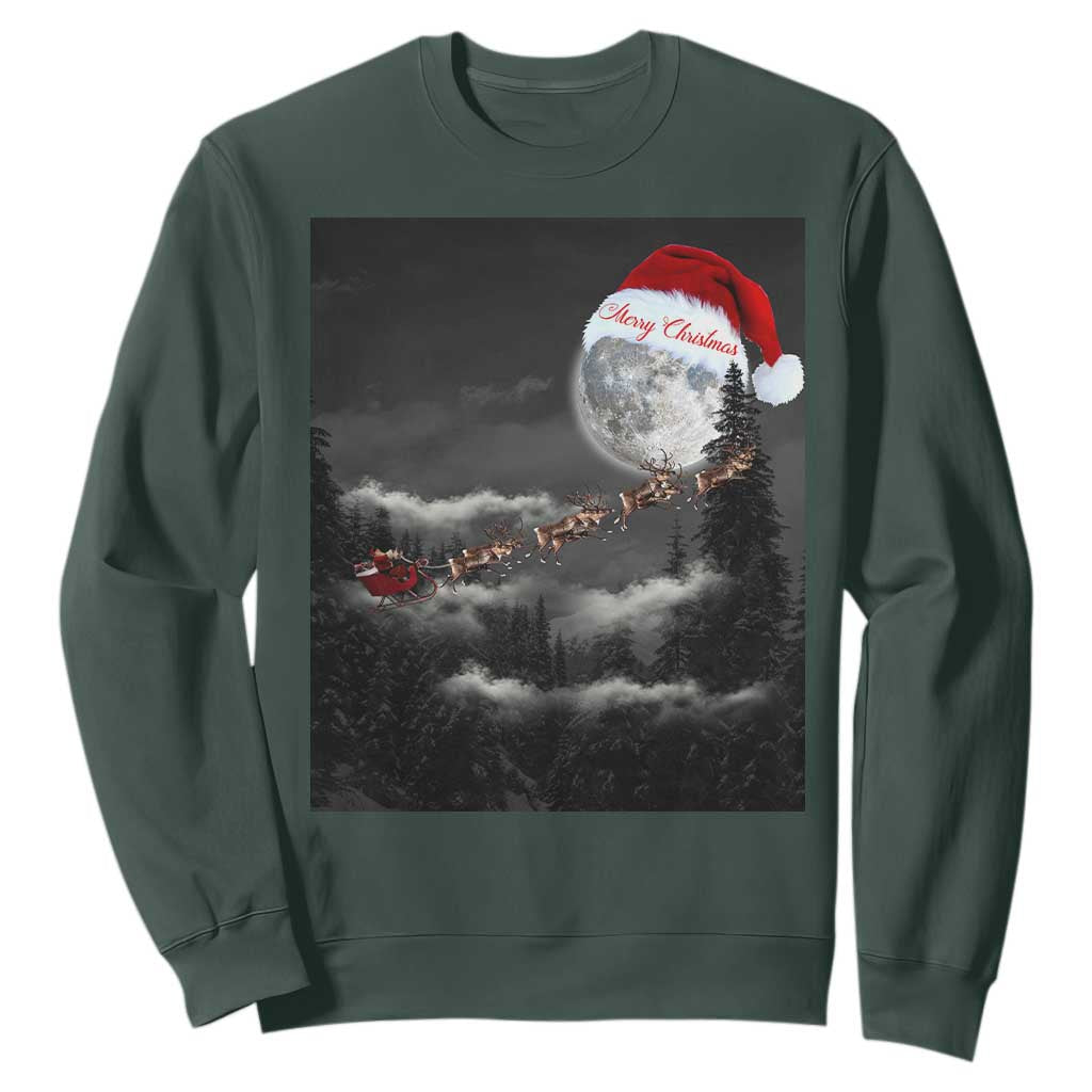 Merry Christmas Sweatshirt Santa To The Moon TS10 Dark Forest Green Print Your Wear