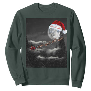 Merry Christmas Sweatshirt Santa To The Moon TS10 Dark Forest Green Print Your Wear