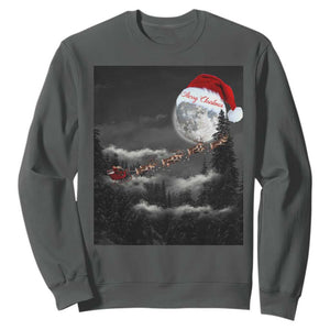 Merry Christmas Sweatshirt Santa To The Moon TS10 Dark Heather Print Your Wear