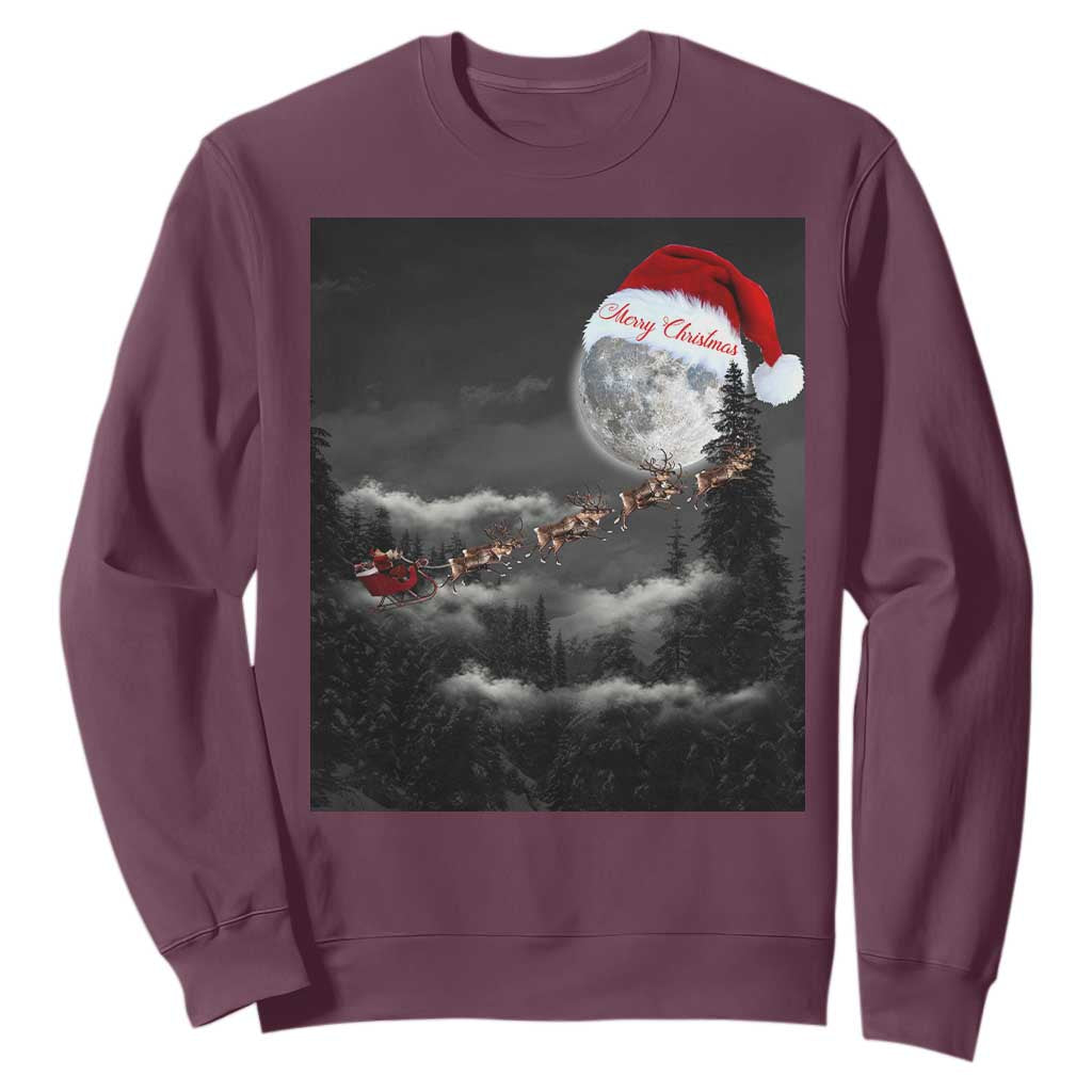 Merry Christmas Sweatshirt Santa To The Moon TS10 Maroon Print Your Wear