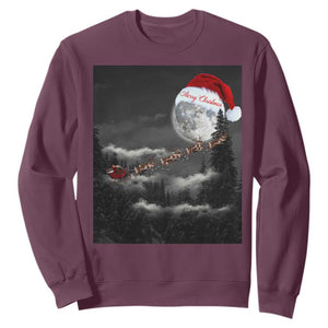 Merry Christmas Sweatshirt Santa To The Moon TS10 Maroon Print Your Wear