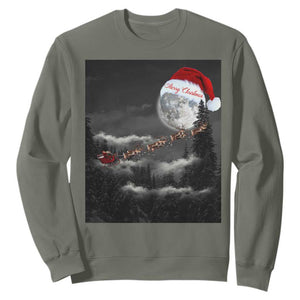 Merry Christmas Sweatshirt Santa To The Moon TS10 Military Green Print Your Wear