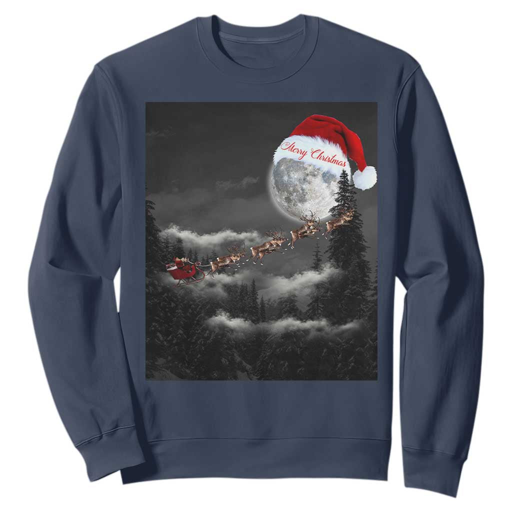 Merry Christmas Sweatshirt Santa To The Moon TS10 Navy Print Your Wear