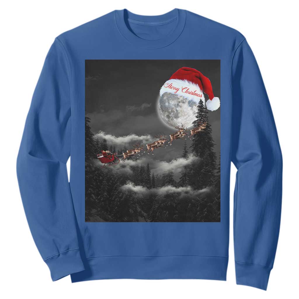 Merry Christmas Sweatshirt Santa To The Moon TS10 Royal Blue Print Your Wear
