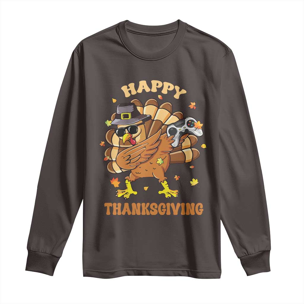 Funny Thanksgiving Long Sleeve Shirt Dabbing Gamer Turkey TS10 Dark Chocolate Print Your Wear