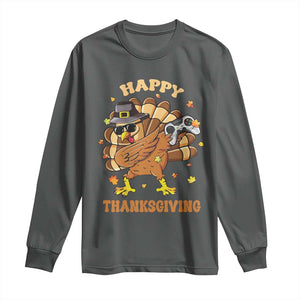 Funny Thanksgiving Long Sleeve Shirt Dabbing Gamer Turkey TS10 Dark Heather Print Your Wear