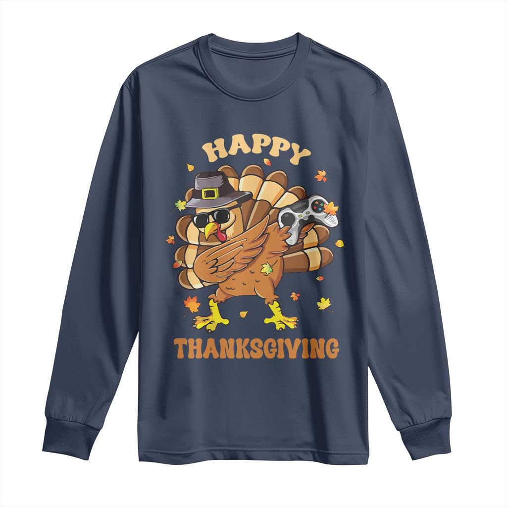 Funny Thanksgiving Long Sleeve Shirt Dabbing Gamer Turkey TS10 Navy Print Your Wear
