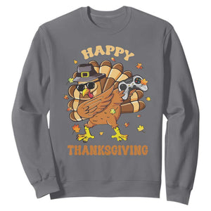 Funny Thanksgiving Sweatshirt Dabbing Gamer Turkey TS10 Charcoal Print Your Wear