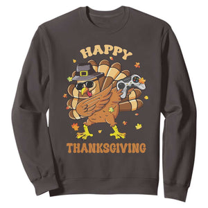 Funny Thanksgiving Sweatshirt Dabbing Gamer Turkey TS10 Dark Chocolate Print Your Wear