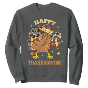 Funny Thanksgiving Sweatshirt Dabbing Gamer Turkey TS10 Dark Heather Print Your Wear