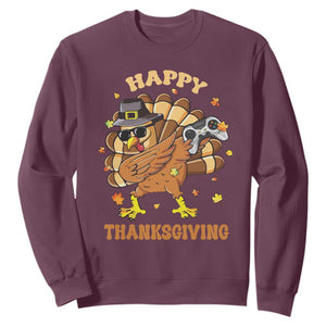 Funny Thanksgiving Sweatshirt Dabbing Gamer Turkey TS10 Maroon Print Your Wear