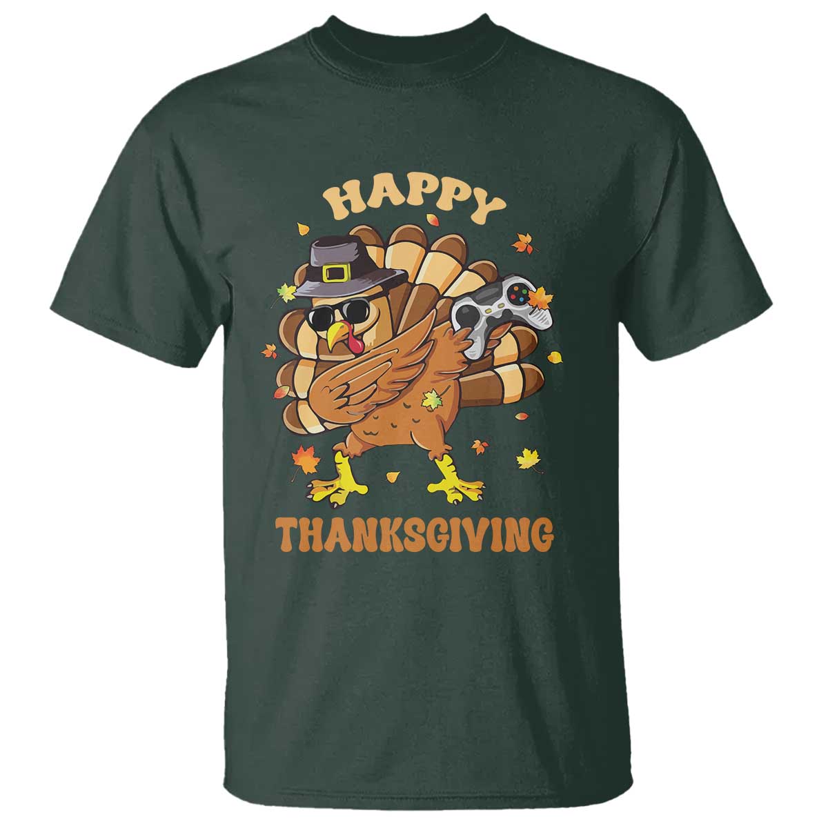 Funny Thanksgiving T Shirt Dabbing Gamer Turkey TS10 Dark Forest Green Print Your Wear
