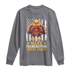 Funny Trump Thanksgiving Long Sleeve Shirt Make Thanksgiving Great Again Trump Turkey US Flag TS10 Charcoal Print Your Wear