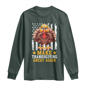 Funny Trump Thanksgiving Long Sleeve Shirt Make Thanksgiving Great Again Trump Turkey US Flag TS10 Dark Forest Green Print Your Wear