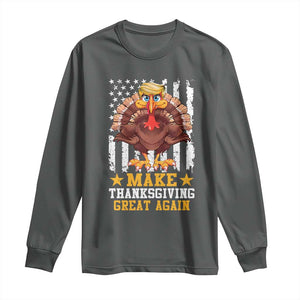 Funny Trump Thanksgiving Long Sleeve Shirt Make Thanksgiving Great Again Trump Turkey US Flag TS10 Dark Heather Print Your Wear