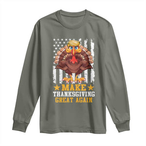 Funny Trump Thanksgiving Long Sleeve Shirt Make Thanksgiving Great Again Trump Turkey US Flag TS10 Military Green Print Your Wear