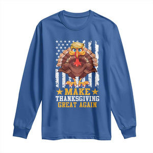 Funny Trump Thanksgiving Long Sleeve Shirt Make Thanksgiving Great Again Trump Turkey US Flag TS10 Royal Blue Print Your Wear