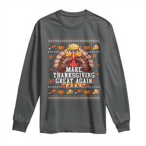 Funny Thanksgiving Trump 2024 Long Sleeve Shirt Make Thanksgiving Great Again Trump Turkey TS10 Dark Heather Print Your Wear