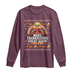 Funny Thanksgiving Trump 2024 Long Sleeve Shirt Make Thanksgiving Great Again Trump Turkey TS10 Maroon Print Your Wear