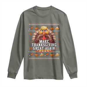 Funny Thanksgiving Trump 2024 Long Sleeve Shirt Make Thanksgiving Great Again Trump Turkey TS10 Military Green Print Your Wear