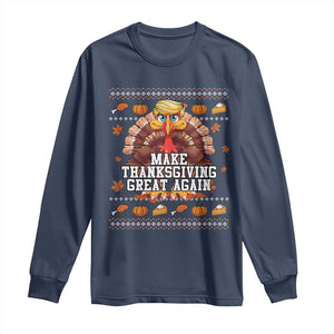 Funny Thanksgiving Trump 2024 Long Sleeve Shirt Make Thanksgiving Great Again Trump Turkey TS10 Navy Print Your Wear