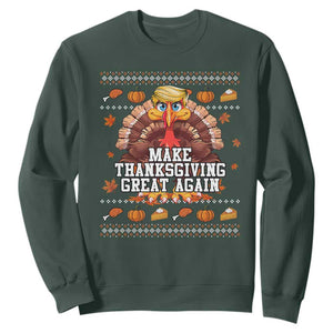 Funny Thanksgiving Trump 2024 Sweatshirt Make Thanksgiving Great Again Trump Turkey TS10 Dark Forest Green Print Your Wear