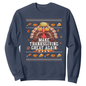 Funny Thanksgiving Trump 2024 Sweatshirt Make Thanksgiving Great Again Trump Turkey TS10 Navy Print Your Wear