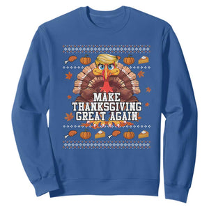 Funny Thanksgiving Trump 2024 Sweatshirt Make Thanksgiving Great Again Trump Turkey TS10 Royal Blue Print Your Wear