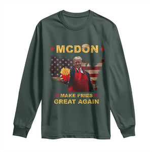 Funny Trump 2024 Long Sleeve Shirt President Trump Makes Fries Great Again American Flag TS10 Dark Forest Green Print Your Wear