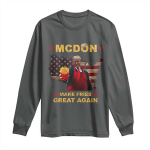 Funny Trump 2024 Long Sleeve Shirt President Trump Makes Fries Great Again American Flag TS10 Dark Heather Print Your Wear