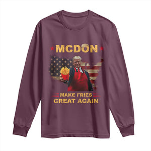 Funny Trump 2024 Long Sleeve Shirt President Trump Makes Fries Great Again American Flag TS10 Maroon Print Your Wear