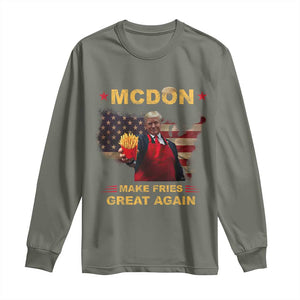 Funny Trump 2024 Long Sleeve Shirt President Trump Makes Fries Great Again American Flag TS10 Military Green Print Your Wear