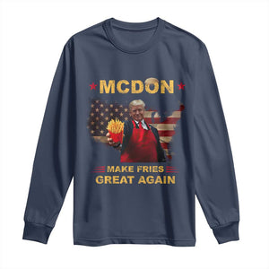 Funny Trump 2024 Long Sleeve Shirt President Trump Makes Fries Great Again American Flag TS10 Navy Print Your Wear