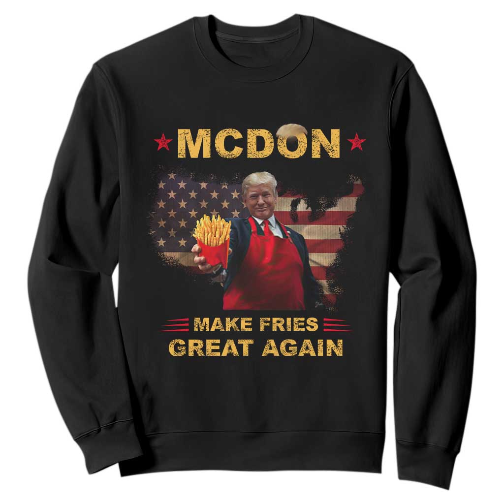 Funny Trump 2024 Sweatshirt President Trump Makes Fries Great Again American Flag TS10 Black Print Your Wear