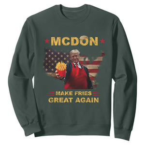 Funny Trump 2024 Sweatshirt President Trump Makes Fries Great Again American Flag TS10 Dark Forest Green Print Your Wear