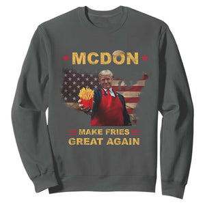 Funny Trump 2024 Sweatshirt President Trump Makes Fries Great Again American Flag TS10 Dark Heather Print Your Wear