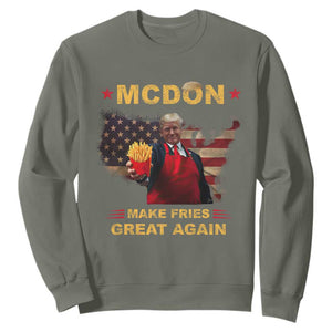 Funny Trump 2024 Sweatshirt President Trump Makes Fries Great Again American Flag TS10 Military Green Print Your Wear