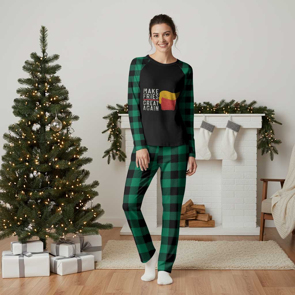 Funny Fries Plaid Pajama Set Vintage Make Fries Great Again TS10 Green Plaid Print Your Wear