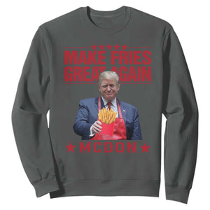 Funny Trump 2024 Sweatshirt McDon Trump Makes Fries Great Again TS10 Dark Heather Print Your Wear