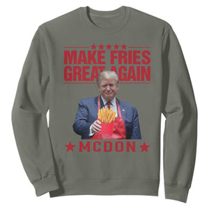 Funny Trump 2024 Sweatshirt McDon Trump Makes Fries Great Again TS10 Military Green Print Your Wear