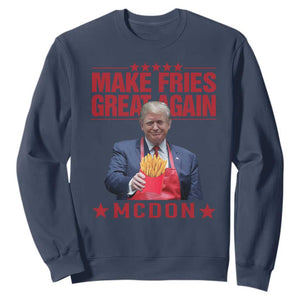 Funny Trump 2024 Sweatshirt McDon Trump Makes Fries Great Again TS10 Navy Print Your Wear