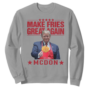 Funny Trump 2024 Sweatshirt McDon Trump Makes Fries Great Again TS10 Sport Gray Print Your Wear