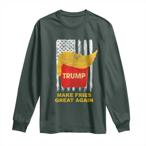 Funny Trump 2024 Long Sleeve Shirt President Trump Makes Fries Great Again US Flag TS10 Dark Forest Green Print Your Wear