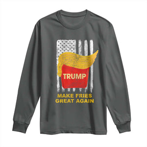 Funny Trump 2024 Long Sleeve Shirt President Trump Makes Fries Great Again US Flag TS10 Dark Heather Print Your Wear