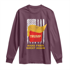 Funny Trump 2024 Long Sleeve Shirt President Trump Makes Fries Great Again US Flag TS10 Maroon Print Your Wear