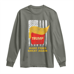 Funny Trump 2024 Long Sleeve Shirt President Trump Makes Fries Great Again US Flag TS10 Military Green Print Your Wear