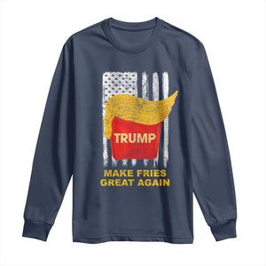 Funny Trump 2024 Long Sleeve Shirt President Trump Makes Fries Great Again US Flag TS10 Navy Print Your Wear